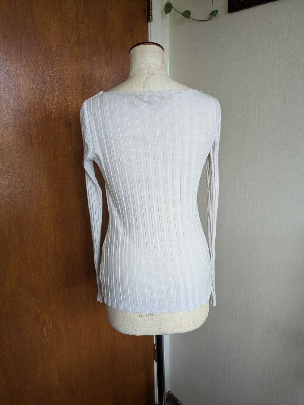 Reformation Delancey Top Cream Long Sleeve Ribbed Square Size Large - Picture 4 of 9